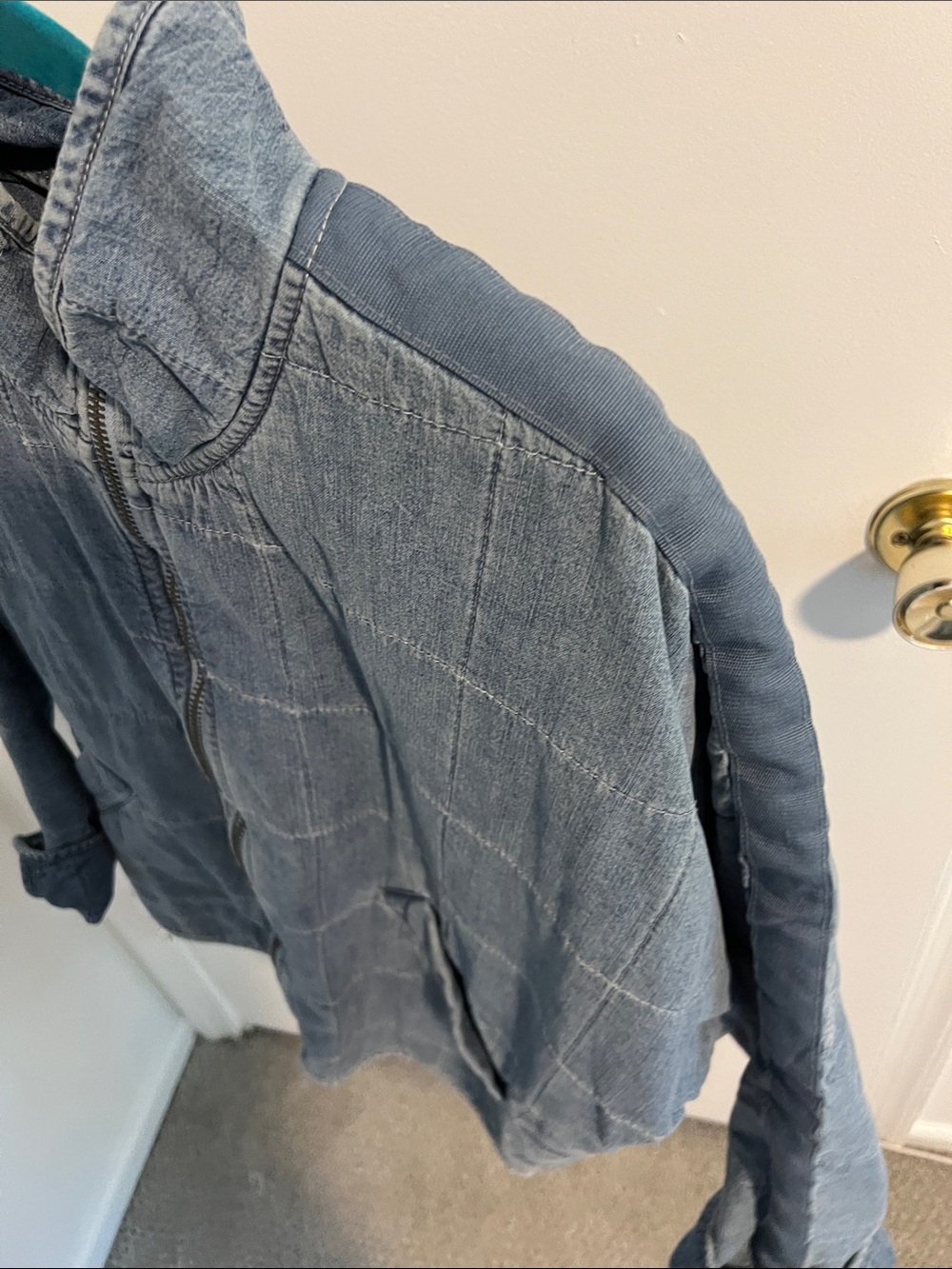 Free People Quilted Light Blue Bomber Jacket - Picture 10 of 11